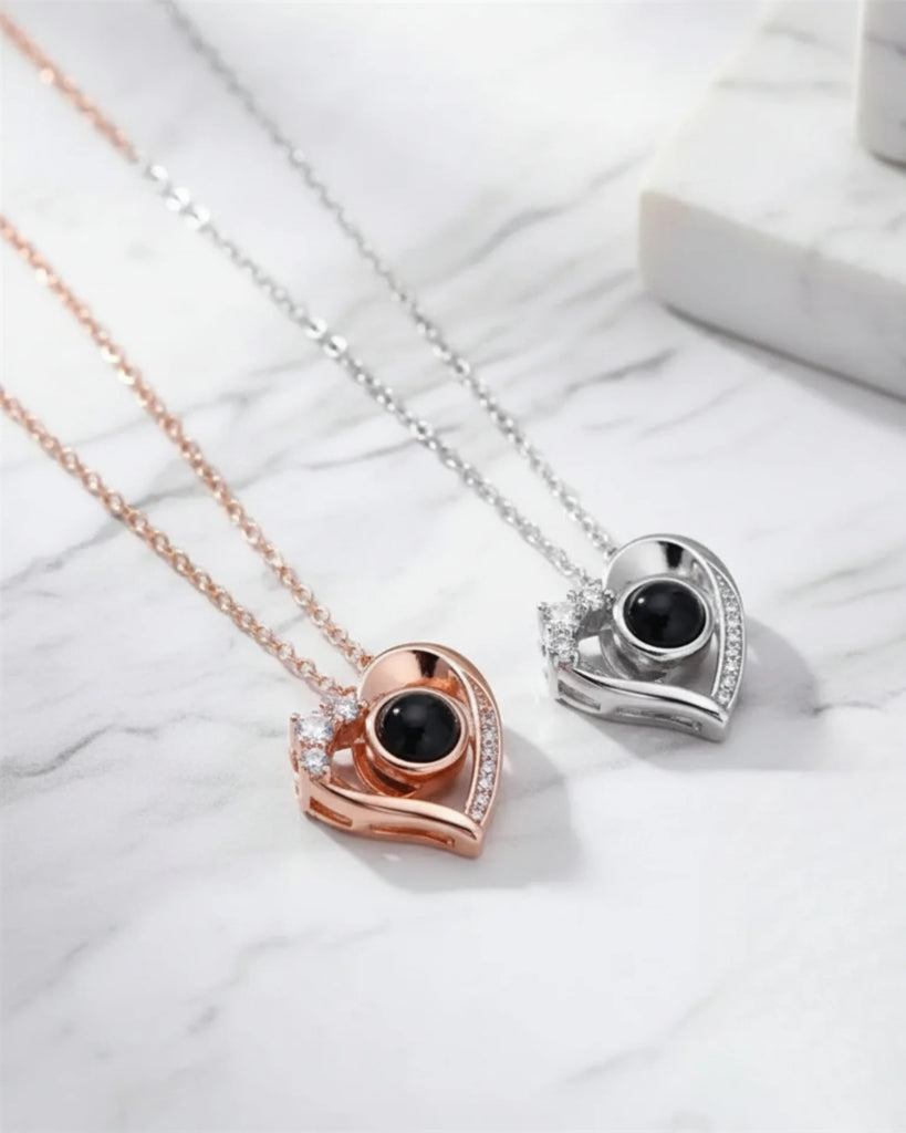 Sterling Silver Photo Projection Necklace Heart Shaped