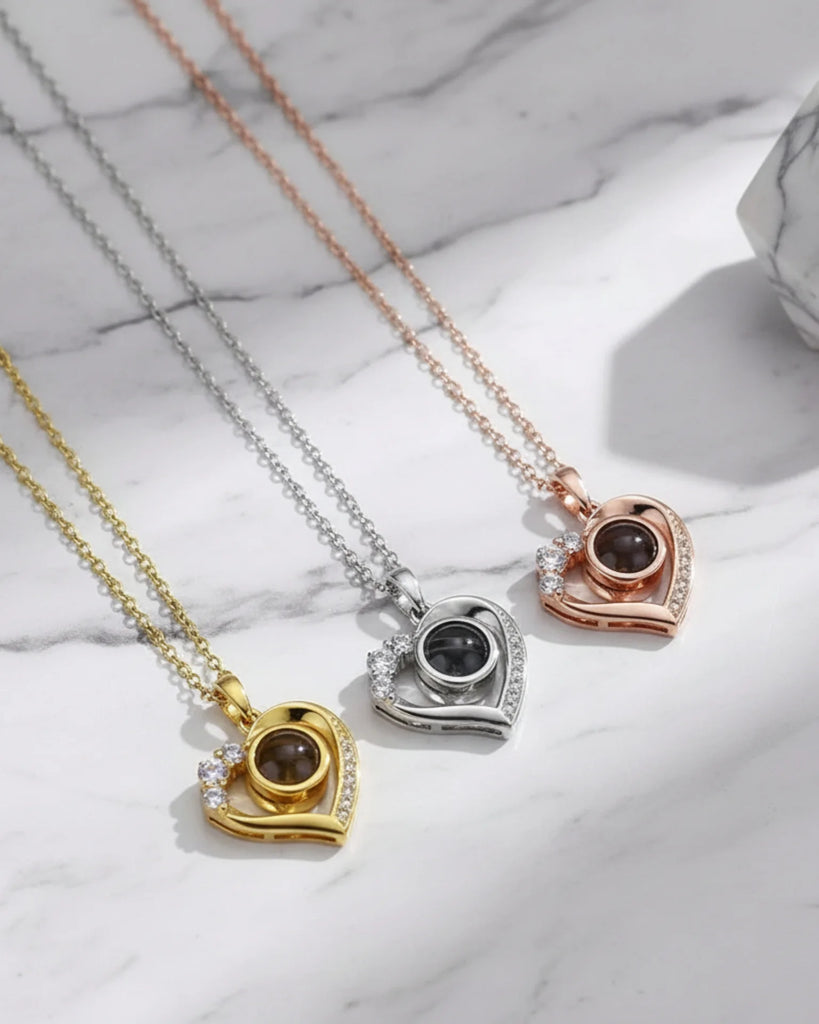 Sterling Silver Photo Projection Necklace Heart Shaped