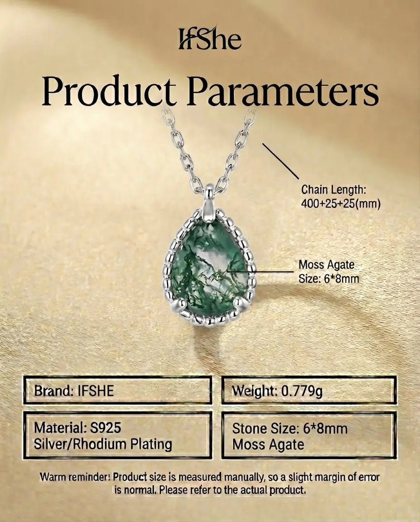Teardrop Moss Agate Necklace - Sterling Silver Nature Pendant IfShe UK