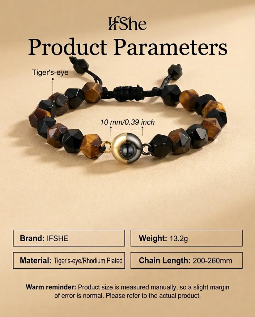 Tiger's Eye Photo Projection Bracelet - Unisex Picture Inside Bead IfShe UK