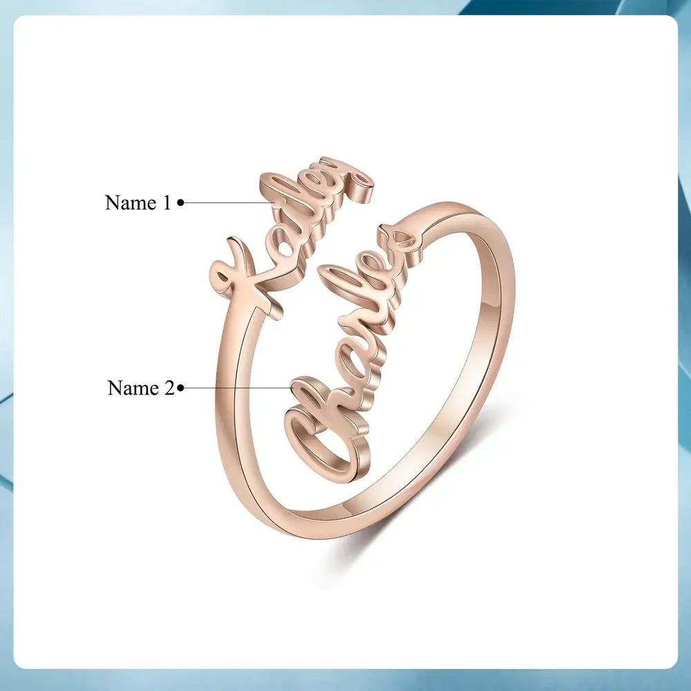 Personalised 2 Name Ring, Adjustable Personalised Ring Gold/Silver/Rose Gold, Mum Ring with 2 Names