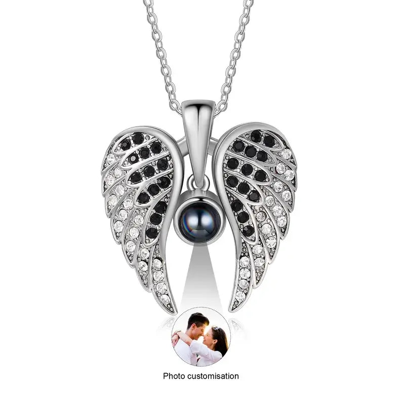 Angel Wings Photo Projection Necklace | Heart Pendant Necklace with Picture Inside | 5 Colours