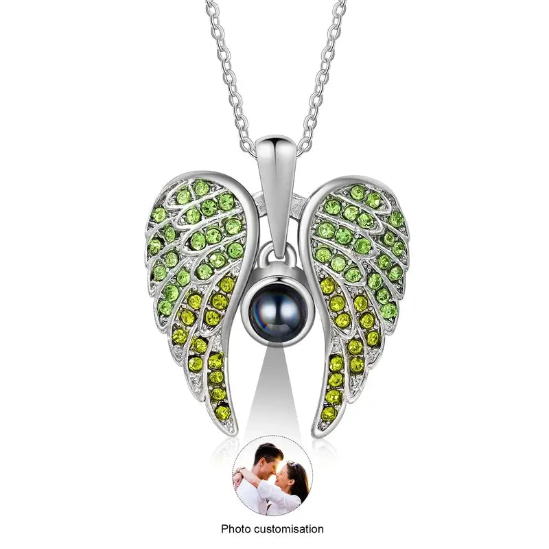 Angel Wings Photo Projection Necklace | Heart Pendant Necklace with Picture Inside | 5 Colours