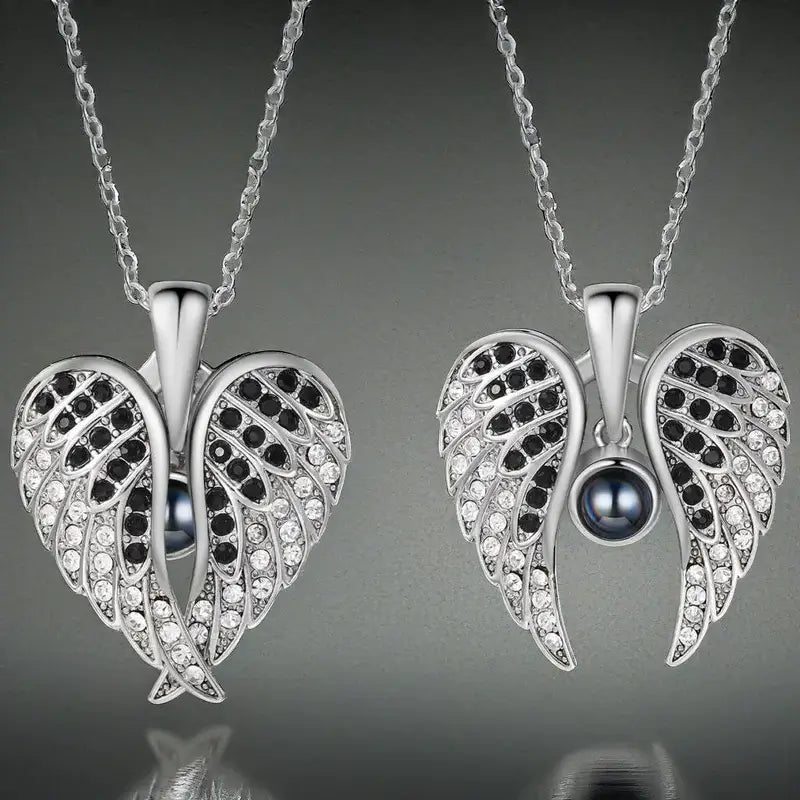 Angel Wings Photo Projection Necklace | Heart Pendant Necklace with Picture Inside | 5 Colours