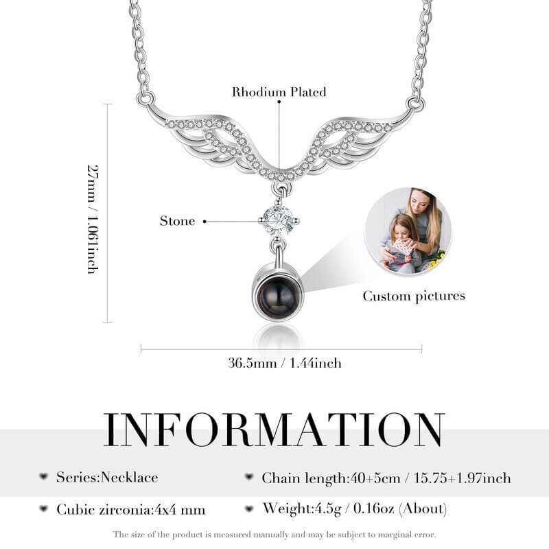 Angel Wings Photo Projection Necklace with Birthstone