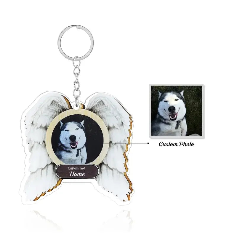 Angel Wings Personalised Photo Keyring with Names & Text