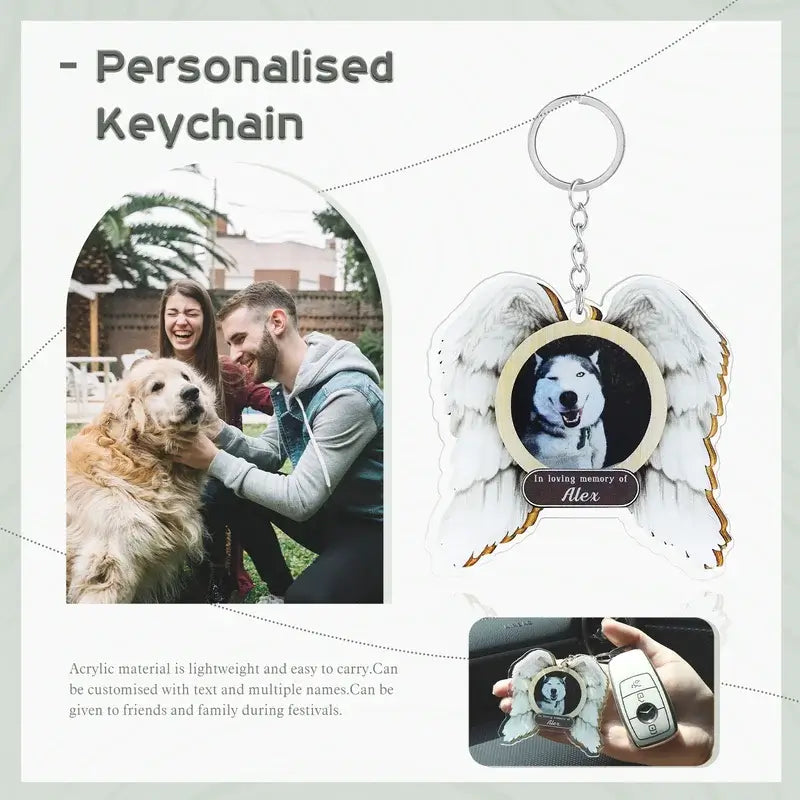 Angel Wings Personalised Photo Keyring with Names & Text