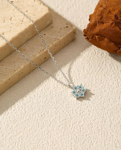 Aqua Blue Moissanite Flower Necklace