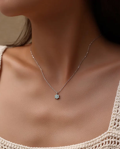 Aqua Blue Moissanite Flower Necklace
