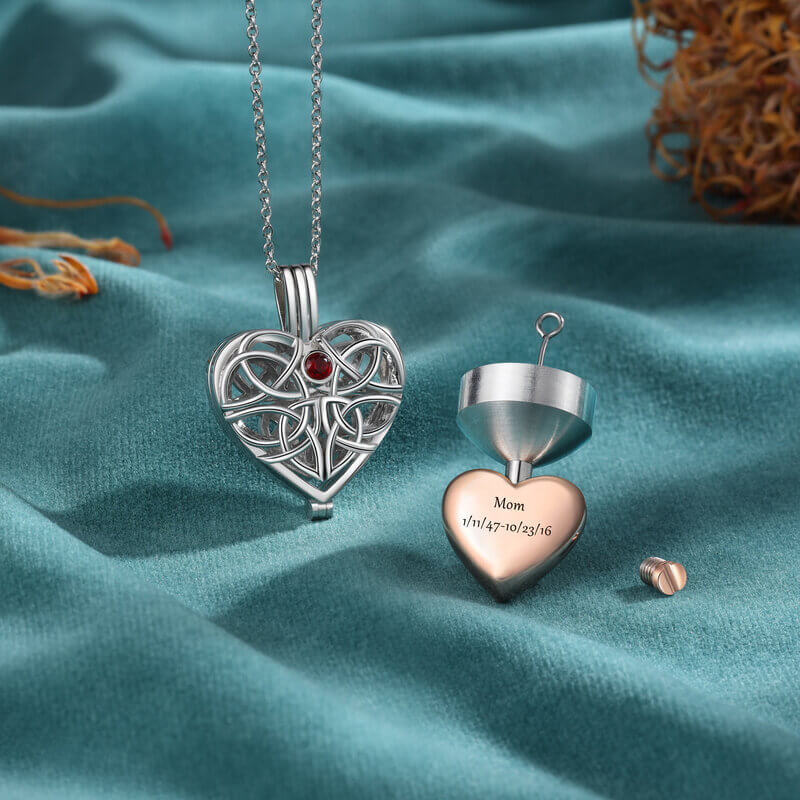 Ashes Necklace - Two Heart Lockets with Engraving and Birthstone