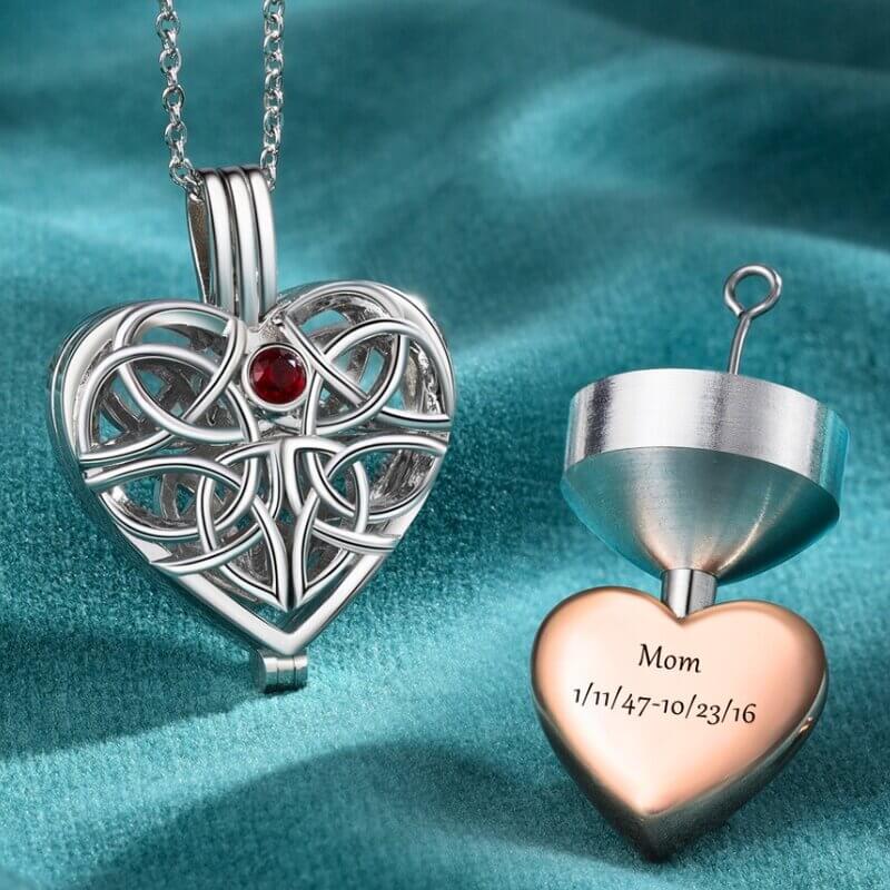 Ashes Necklace - Two Heart Lockets with Engraving and Birthstone