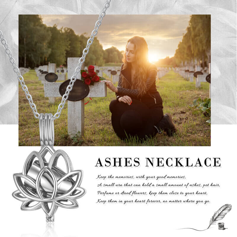 Ashes Necklace with Engraving - Silver Lotus Pendant
