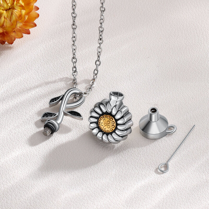 Ashes Necklace with Engraving - Sunflower Pendant