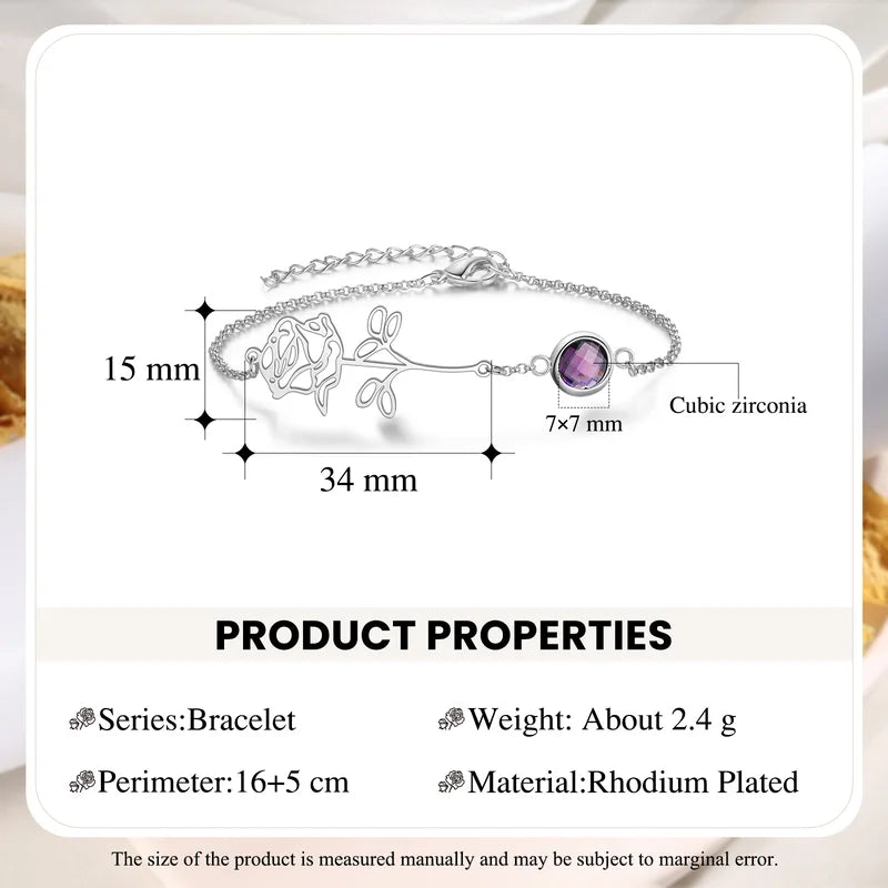 Birth Flower Bracelet, Personalised Birthstone Bracelet with Birth Flower, Personalised Bracelet for Her