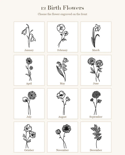 12 birth flower engraving options from January to December