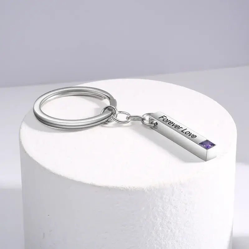 Birthstone Engraved Bar Personalised Keyring