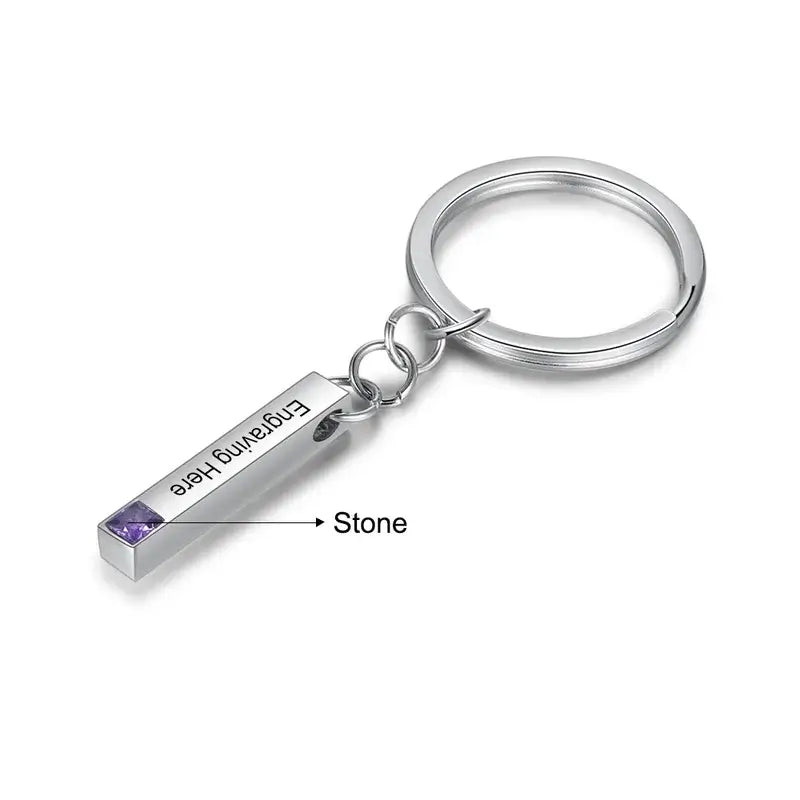 Birthstone Engraved Bar Personalised Keyring