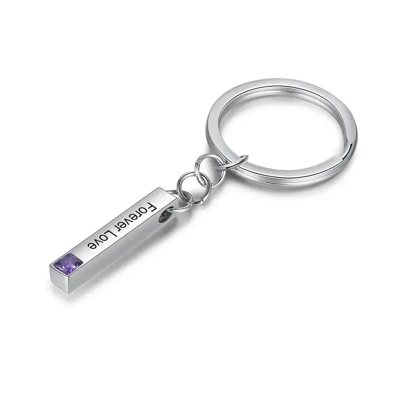 Birthstone Engraved Bar Personalised Keyring