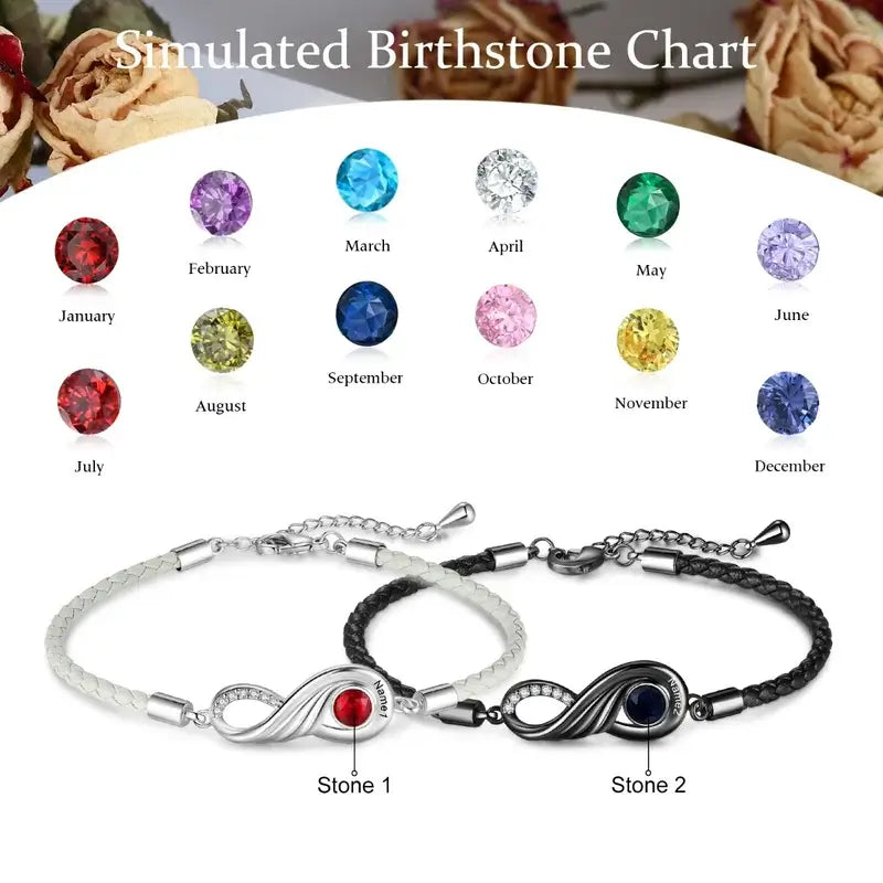 Infinity Matching Bracelets for Couples | Birthstone Couple Bracelets with Engraving