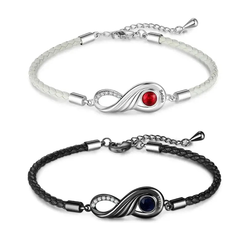 Infinity Matching Bracelets for Couples | Birthstone Couple Bracelets with Engraving