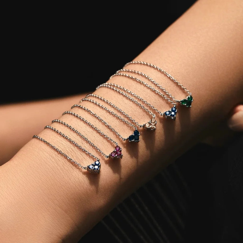 Heart Birthstone Necklace - 925 Sterling Silver Choker for Women