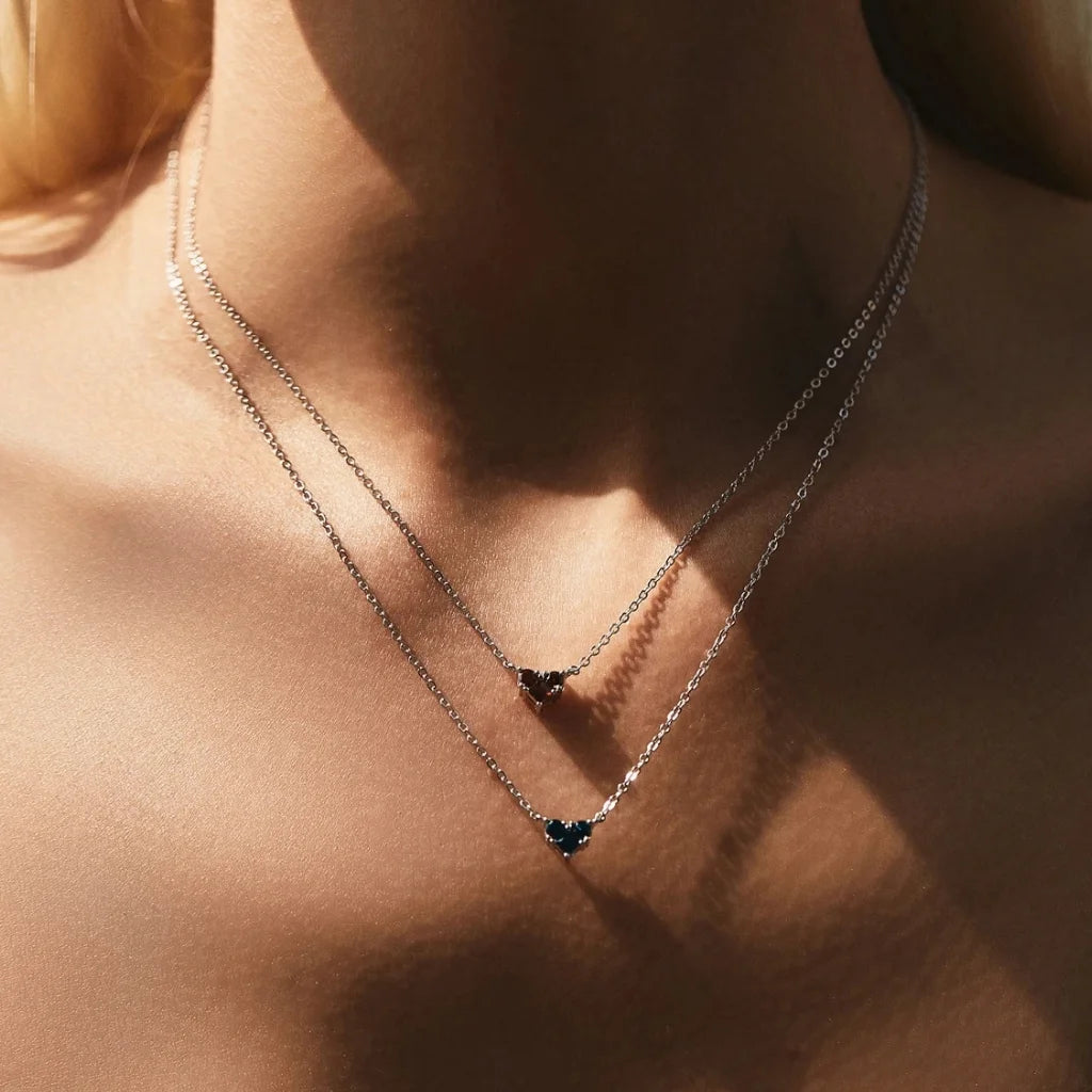 Heart Birthstone Necklace - 925 Sterling Silver Choker for Women