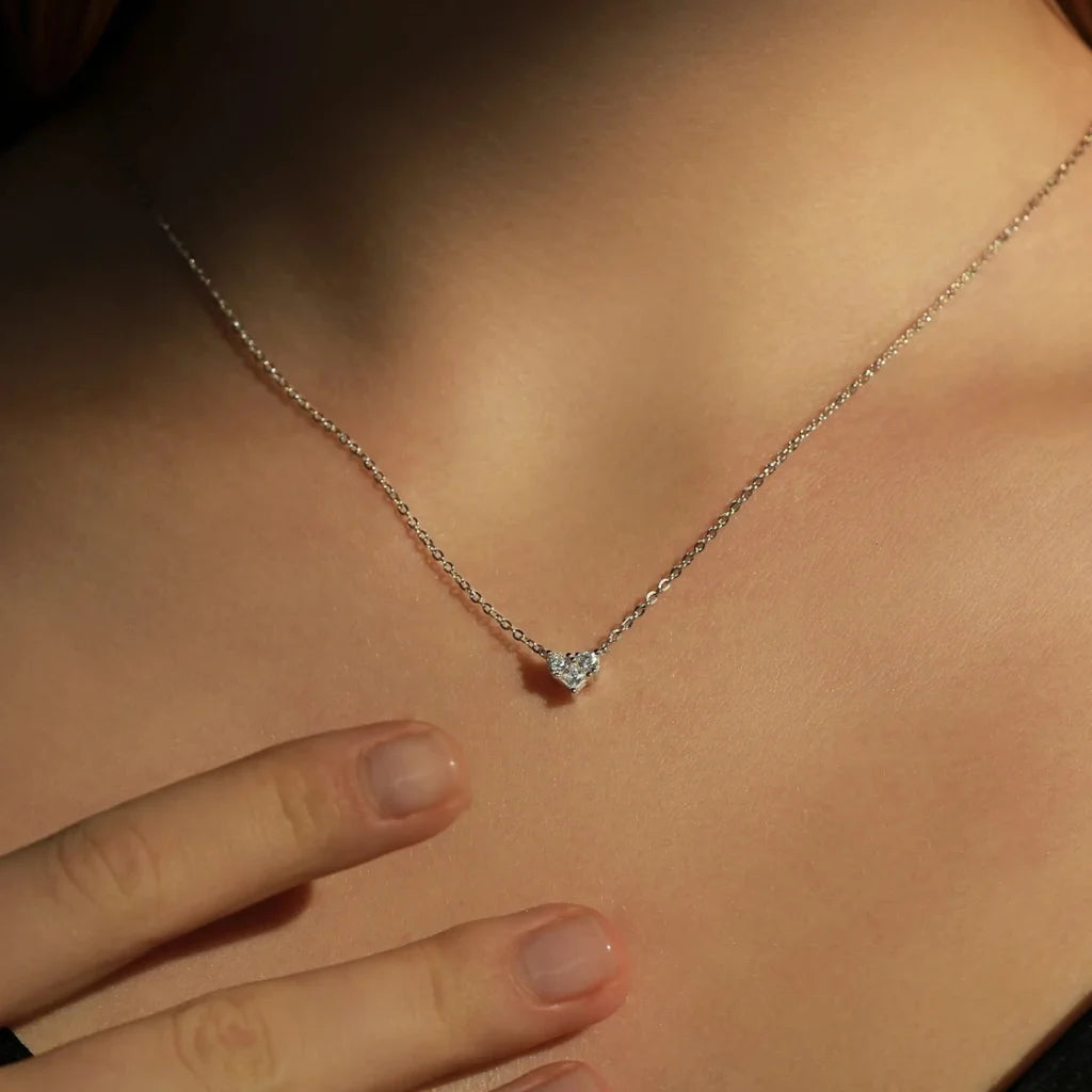 Heart Birthstone Necklace - 925 Sterling Silver Choker for Women