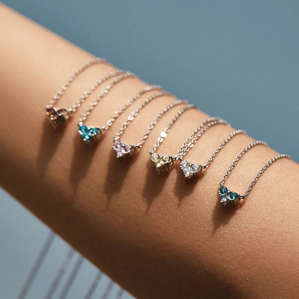 Heart Birthstone Necklace - 925 Sterling Silver Choker for Women