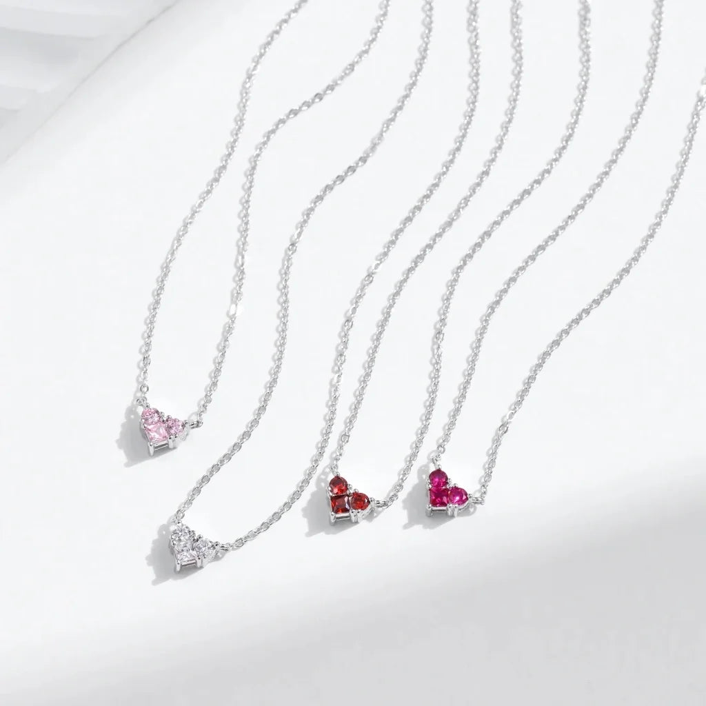Heart Birthstone Necklace - 925 Sterling Silver Choker for Women