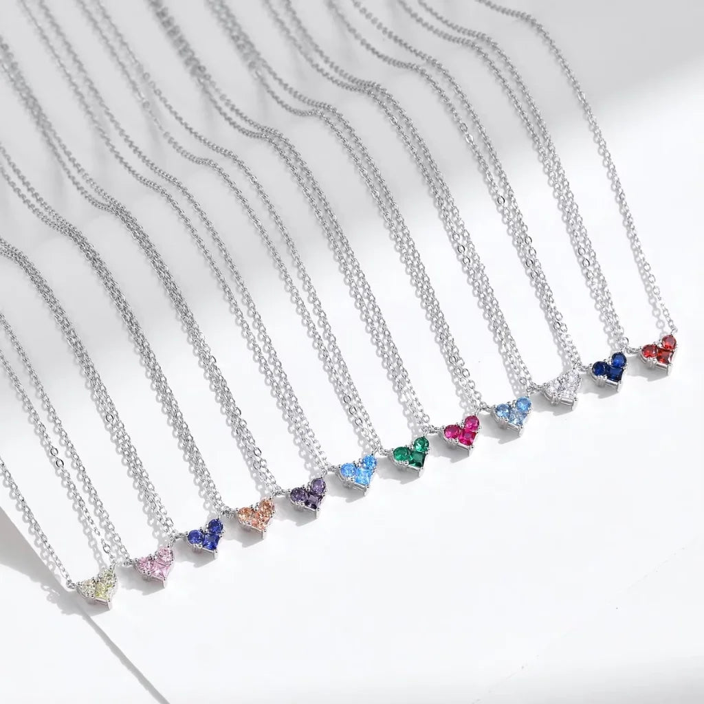 Heart Birthstone Necklace - 925 Sterling Silver Choker for Women