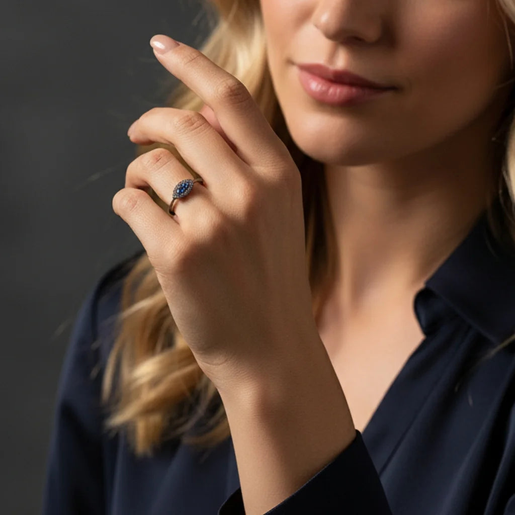 Black Evil Eye Ring 925 Sterling Silver with Dazzling Blue Zircon
