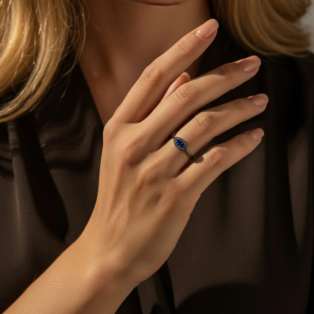 Black Evil Eye Ring 925 Sterling Silver with Dazzling Blue Zircon