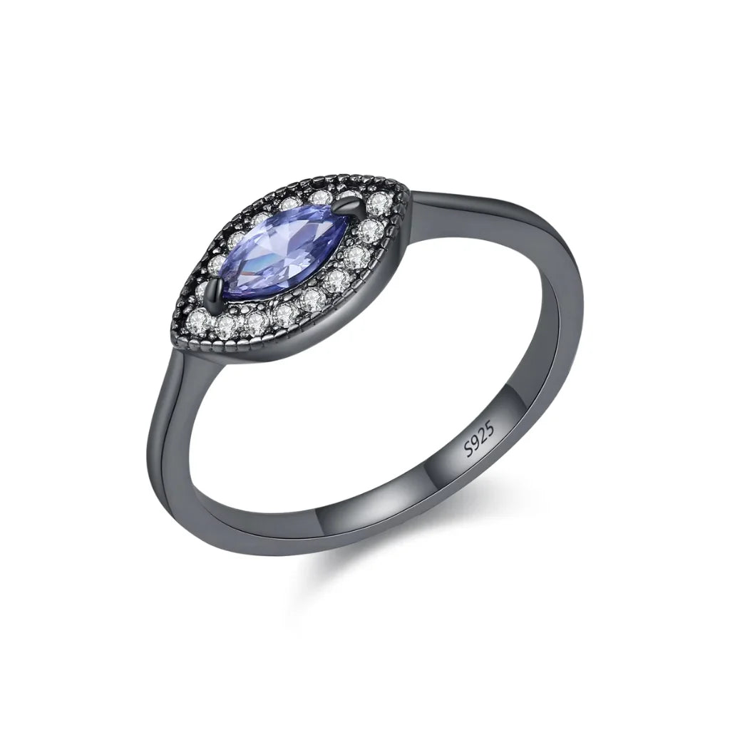 Black Evil Eye Ring 925 Sterling Silver with Dazzling Blue Zircon