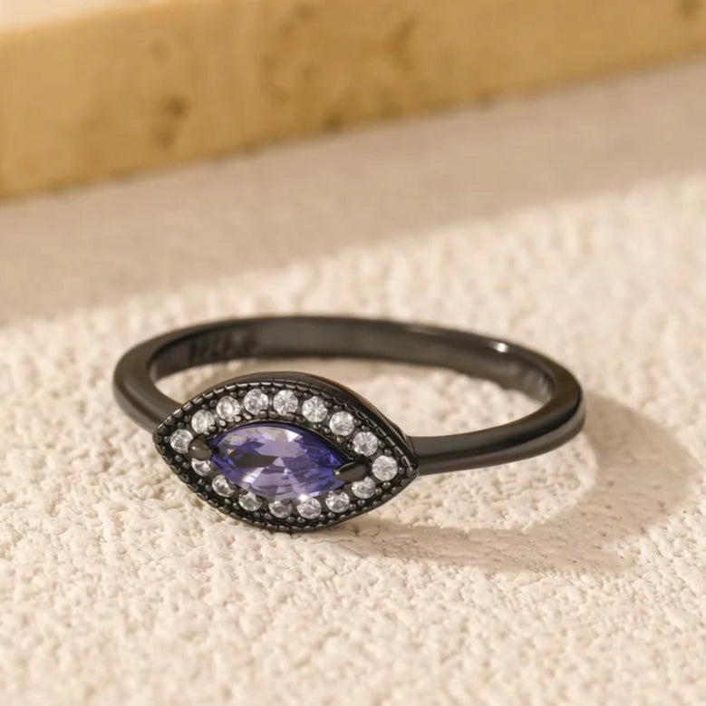 Black Evil Eye Ring 925 Sterling Silver with Dazzling Blue Zircon
