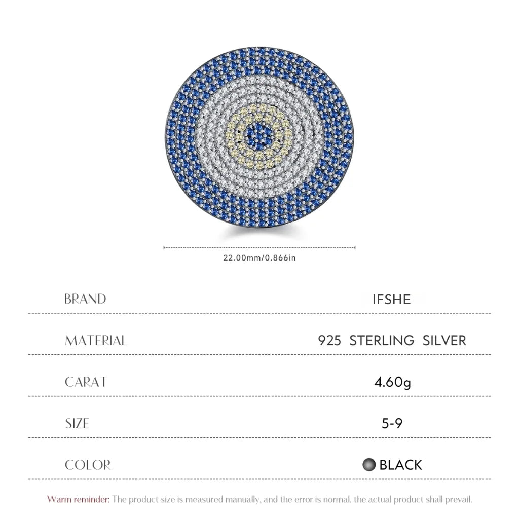 Black Evil Eye Ring - Luxurious Zirconia & Sterling Silver Round Finger Ring for Women