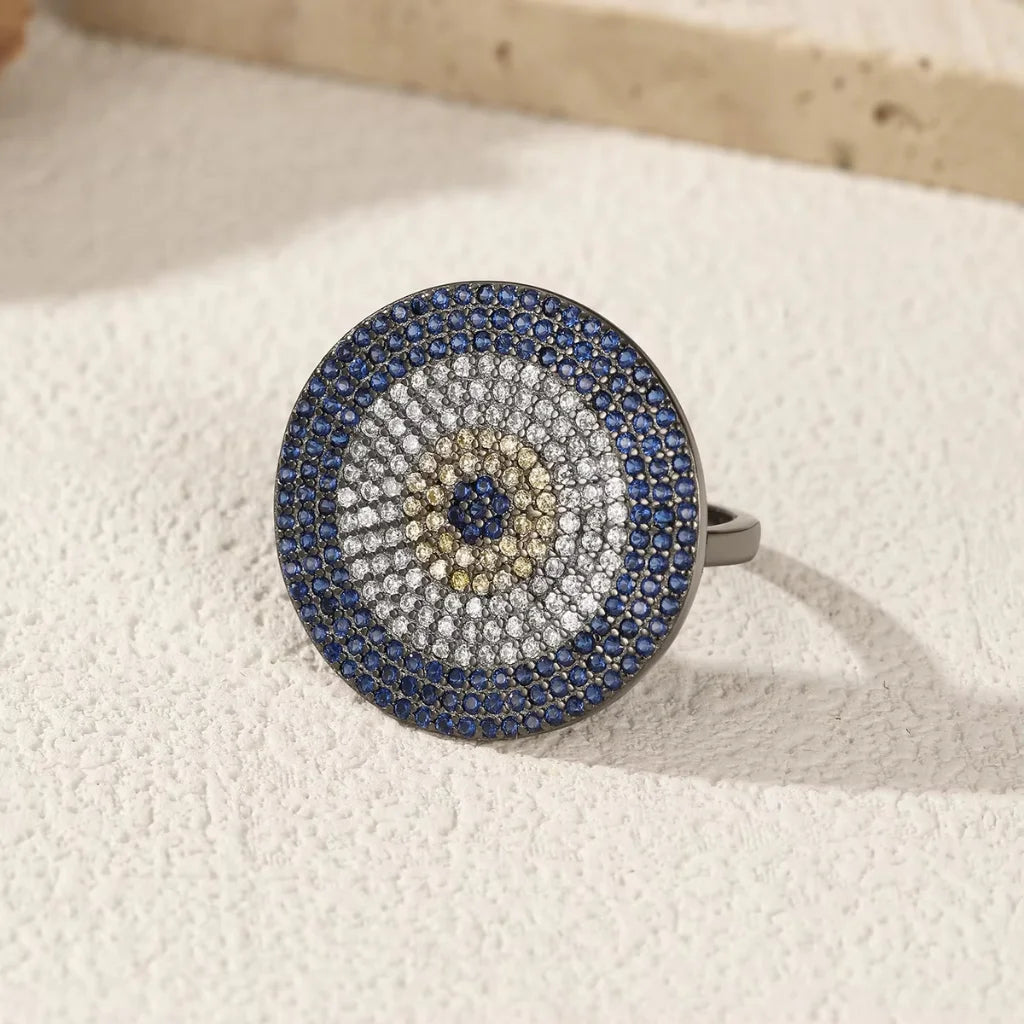 Black Evil Eye Ring - Luxurious Zirconia & Sterling Silver Round Finger Ring for Women
