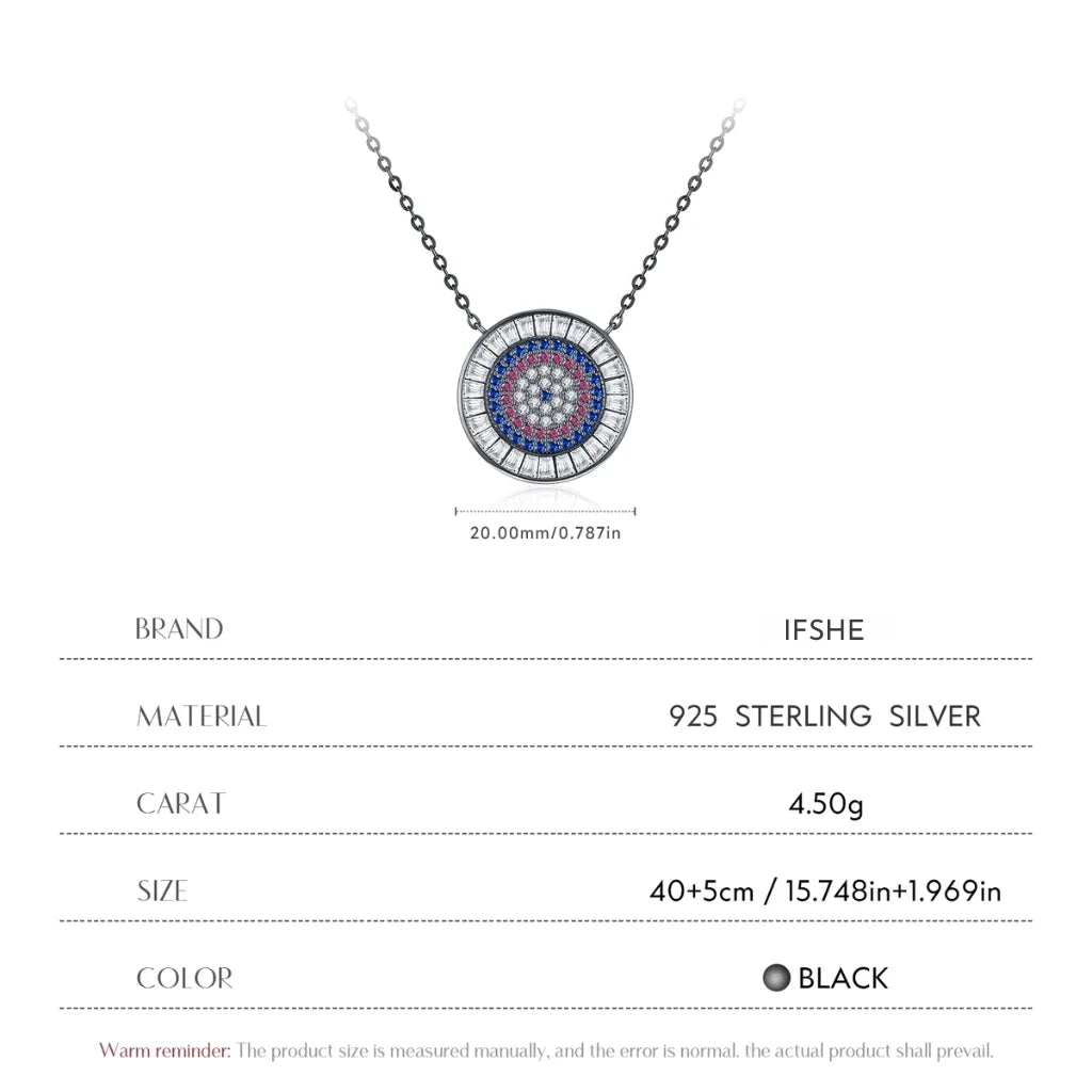 Black Round Evil Eye Pendant Necklace in 925 Sterling Silver