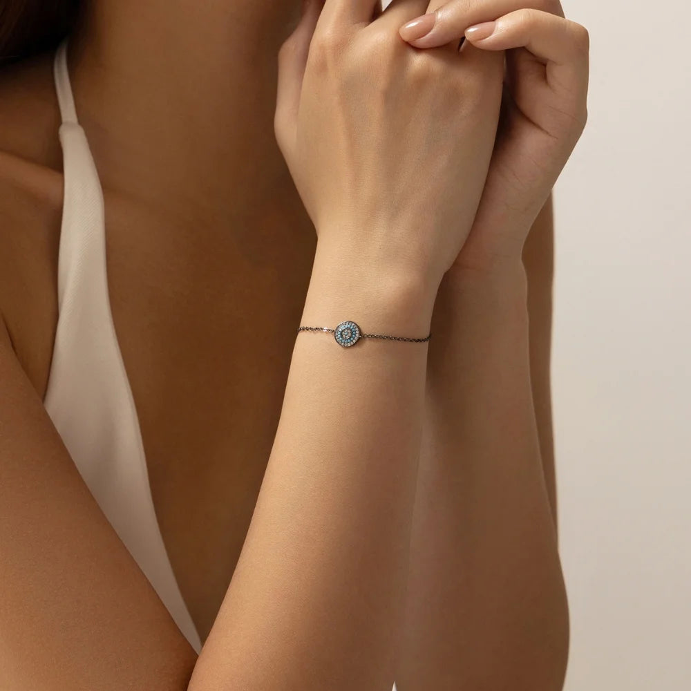 Black Sterling Silver Evil Eye Bracelet for Women - Evil Eye Protaction Bracelet