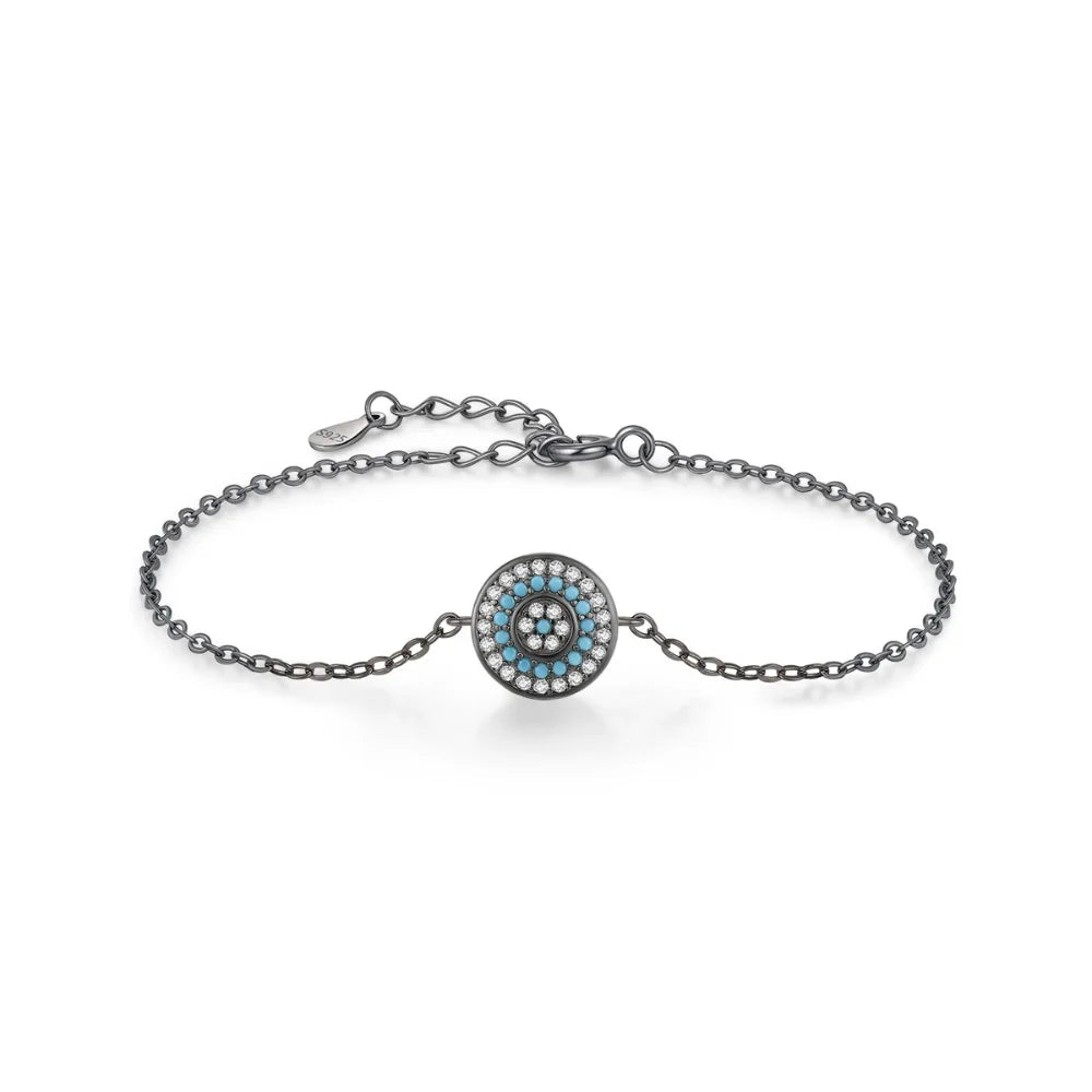 Black Sterling Silver Evil Eye Bracelet for Women - Evil Eye Protaction Bracelet