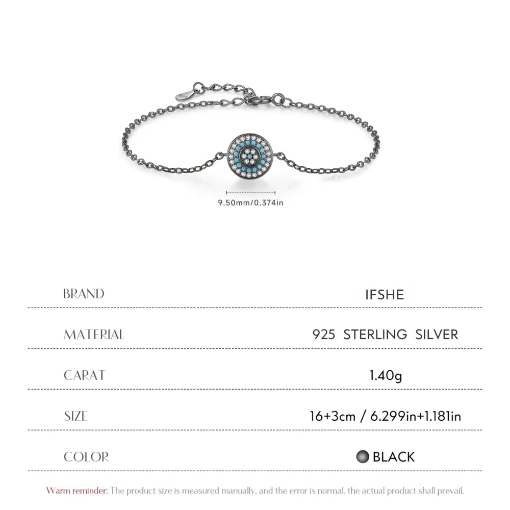 Black Sterling Silver Evil Eye Bracelet for Women - Evil Eye Protaction Bracelet