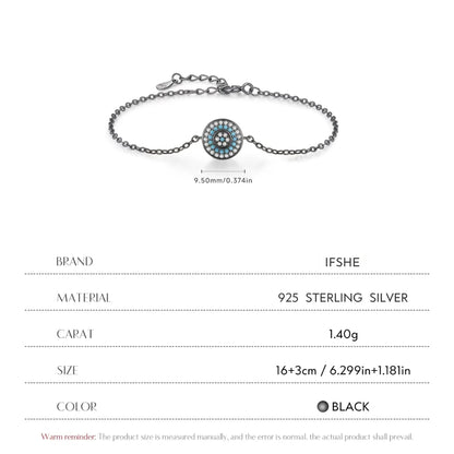 Black Sterling Silver Evil Eye Bracelet for Women - Evil Eye Protaction Bracelet