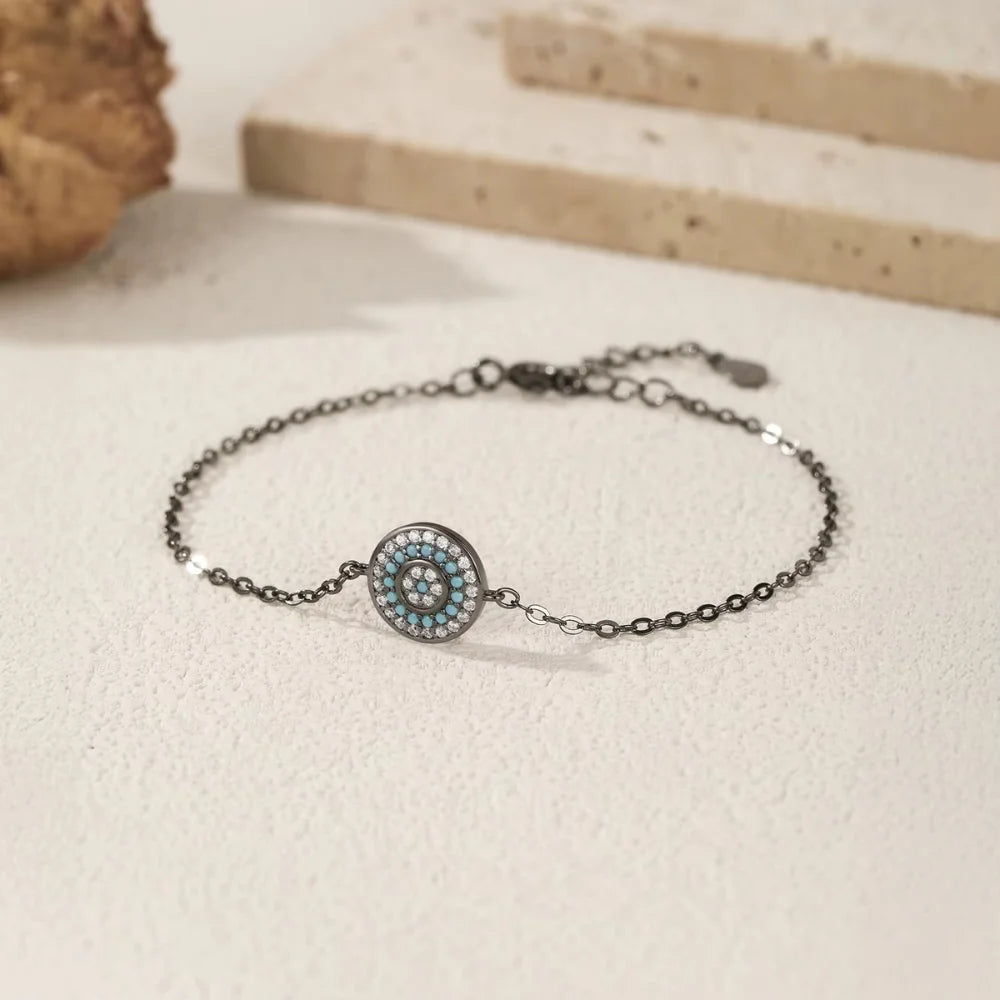 Black Sterling Silver Evil Eye Bracelet for Women - Evil Eye Protaction Bracelet