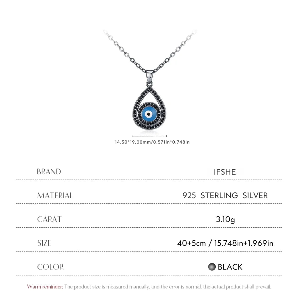 Black Sterling Silver Evil Eye & Water Drop Pendant Necklace