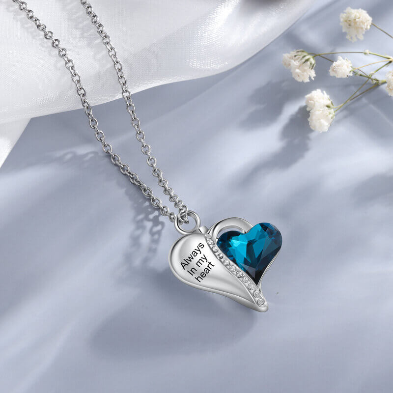 Blue Heart Ashes Necklace with Engraving