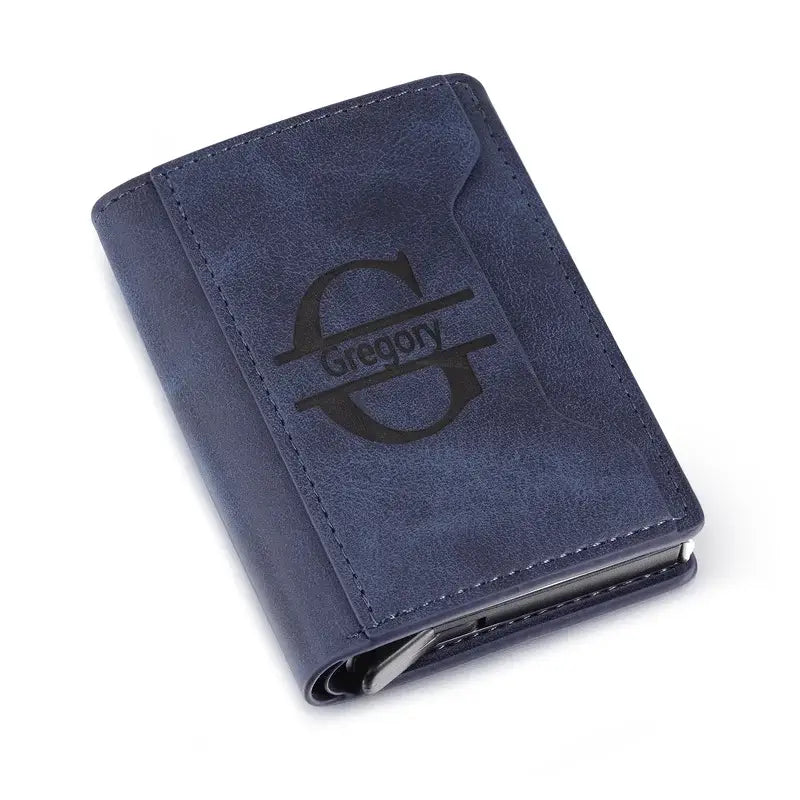 Blue Leather Men's Personalised Wallet with Engraving