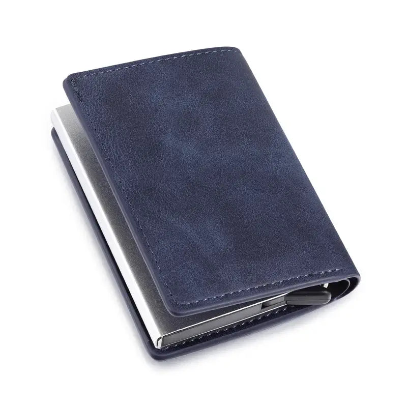 Blue Leather Men's Personalised Wallet with Engraving