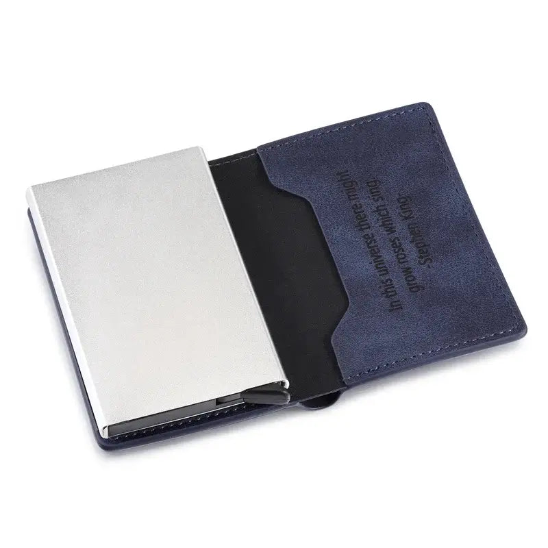 Blue Leather Men's Personalised Wallet with Engraving