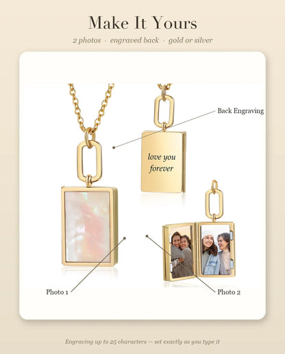 Personalisation guide showing Photo 1, Photo 2 and the back engraving