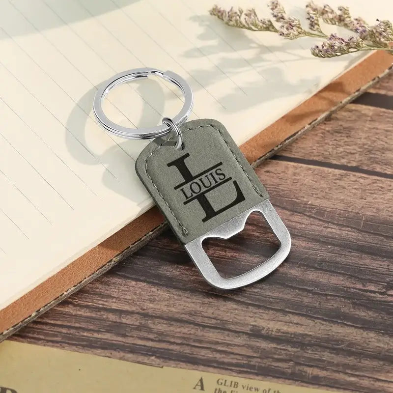 Bottle Opener Keyring | Men's Leather Keyring | Initial Keyring | Name Keyring