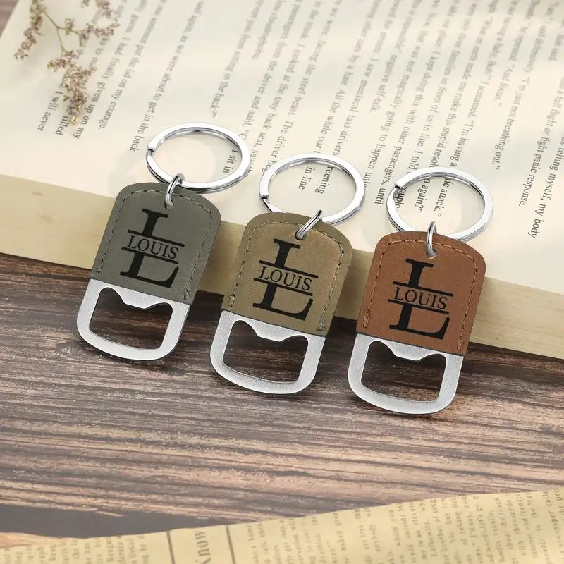 Bottle Opener Keyring | Men's Leather Keyring | Initial Keyring | Name Keyring